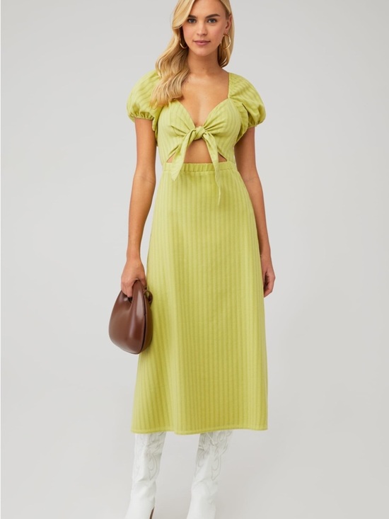 Show Me Your MuMu Dresses & Skirts - NWT Show Me Your MuMu Green Midi GABRIELLE TIE DRESS Puff Sleeves XS
